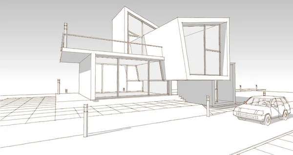 房屋概念3D渲染建筑草图 — 图库照片