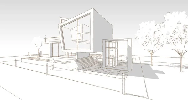 家のコンセプト3Dレンダリング建築スケッチ — ストック写真
