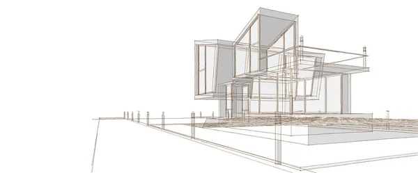 Концепция Дома Рендеринг Архитектурного Эскиза — стоковое фото
