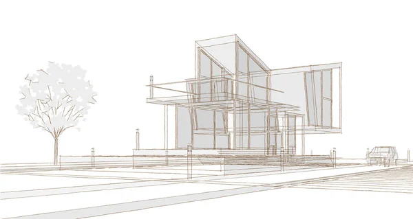 Dům Koncept Vykreslování Architektonický Náčrt — Stock fotografie