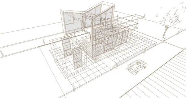 家のコンセプト3Dレンダリング建築スケッチ — ストック写真