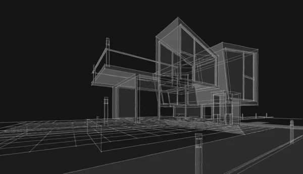 Концепція Будинку Візуалізація Архітектурного Ескізу — стокове фото