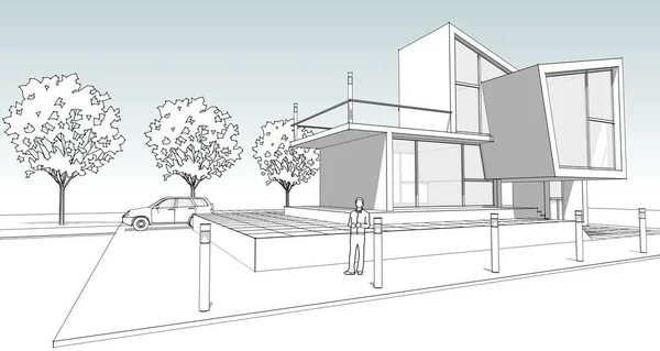 Концепція Будинку Візуалізація Архітектурного Ескізу — стокове фото