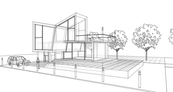 Concept Maison Rendu Croquis Architectural — Photo