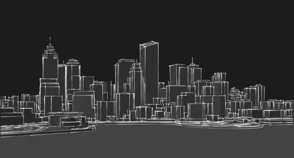 建筑景观城3D渲染 — 图库照片