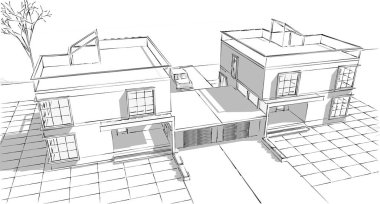 Modern ev çizimi 3d illüstrasyon