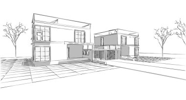 Modern ev çizimi 3d illüstrasyon