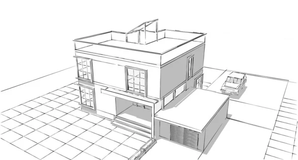 Modern House Sketch Illustration — Stock Photo, Image