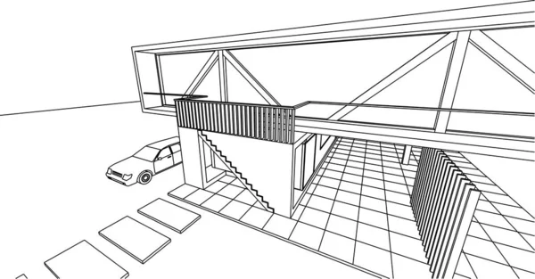 现代房屋草图3D插图 — 图库矢量图片