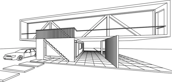 Casa Moderna Esboço Ilustração — Vetor de Stock