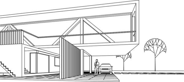 Moderne Haus Skizze Illustration — Stockvektor