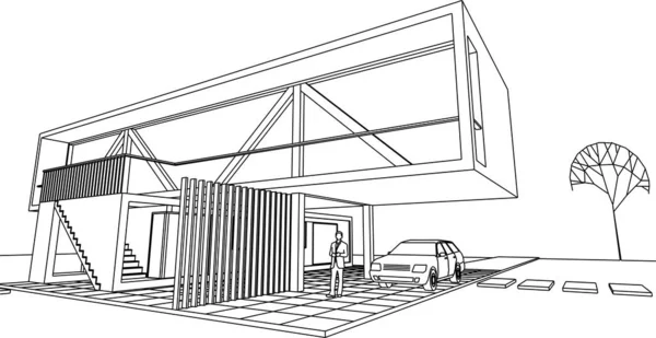 Moderne Huis Schets Illustratie — Stockvector