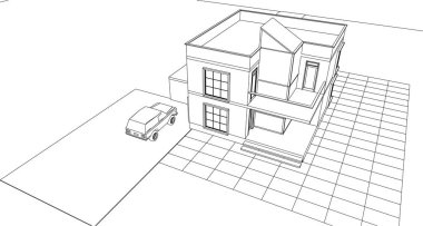 Kasaba mimarisi çizimi 3D illüstrasyon
