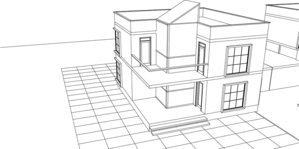 Townhouse Desenho Arquitetônico Ilustração — Vetor de Stock