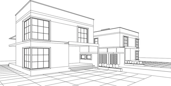 Stadthaus Architektonische Skizze Illustration — Stockvektor