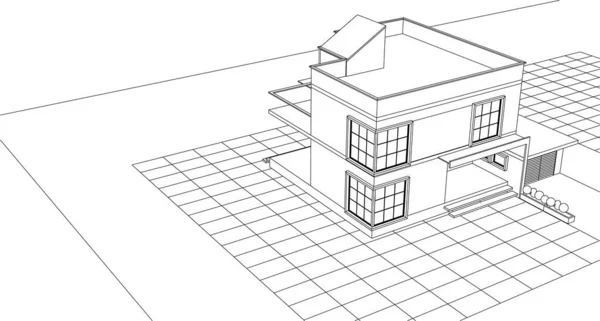 Townhouse Desenho Arquitetônico Ilustração — Vetor de Stock