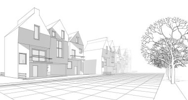 Mimari peyzaj sokak çizimi evler 3D rending