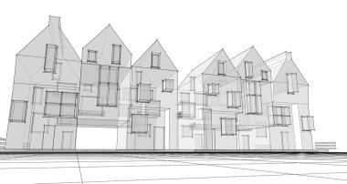 Mimari peyzaj sokak çizimi evler 3D rending