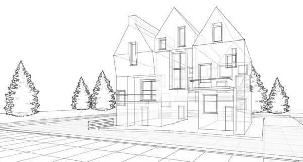 Architectural Landscape Street Sketch Houses Rendering — Stock Photo, Image