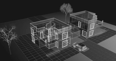 Kasaba mimarisi çizimi 3D illüstrasyon