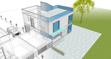 Kasaba mimarisi çizimi 3D illüstrasyon