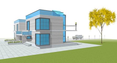 Kasaba mimarisi çizimi 3D illüstrasyon