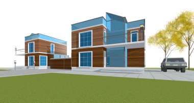 Kasaba mimarisi çizimi 3D illüstrasyon