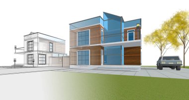 Kasaba mimarisi çizimi 3D illüstrasyon