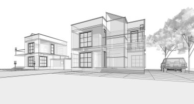 Kasaba mimarisi çizimi 3D illüstrasyon