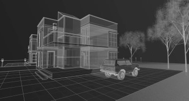 Kasaba mimarisi çizimi 3D illüstrasyon