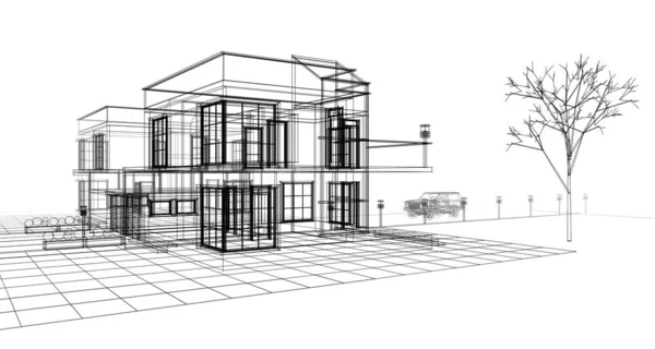 Stadthaus Architektonische Skizze Illustration — Stockfoto