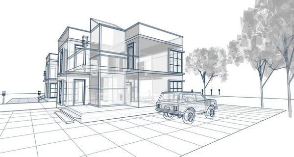 Townhouse Architectural Sketch Illustration — Stock Photo, Image