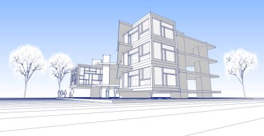 modern ev inşaatı 3D görüntüleme