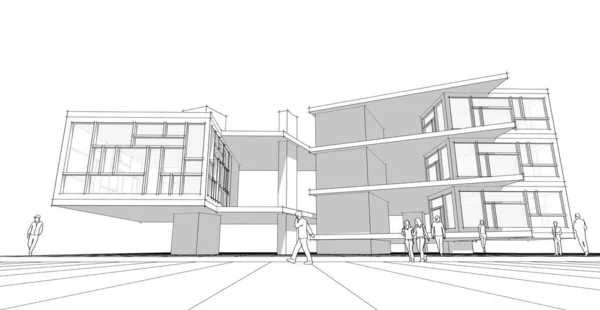 現代の住宅建設設計3Dレンダリング — ストック写真