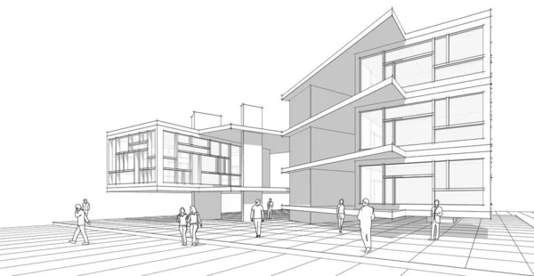 現代の住宅建設設計3Dレンダリング — ストック写真