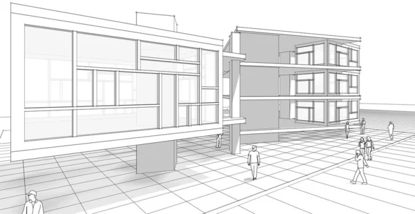 現代の住宅建設設計3Dレンダリング — ストック写真