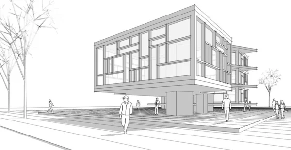 现代房屋建造设计3D渲染 — 图库照片