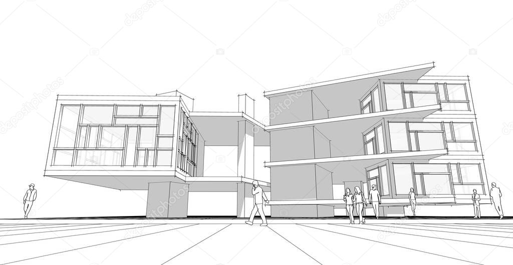 modern house construction design 3d rendering