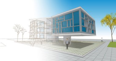 modern ev inşaatı 3D görüntüleme