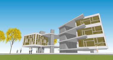 modern ev inşaatı 3D görüntüleme