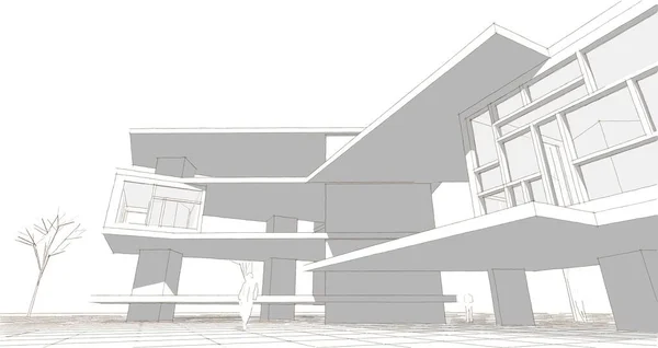 現代の住宅建設設計3Dレンダリング — ストック写真