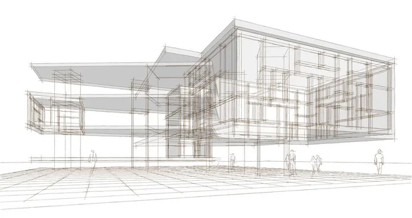 現代の住宅建設設計3Dレンダリング — ストック写真