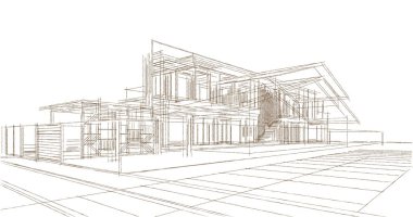 Modern ev çizimi 3d illüstrasyon