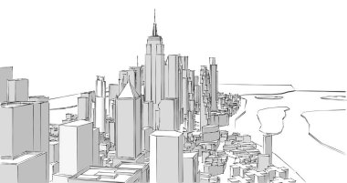 Modern şehir panoraması 3D illüstrasyon