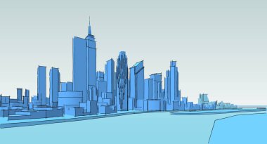 Modern şehir panoraması 3D illüstrasyon