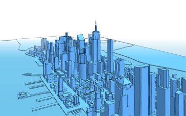 Modern şehir panoraması 3D illüstrasyon