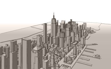 Modern şehir panoraması 3D illüstrasyon