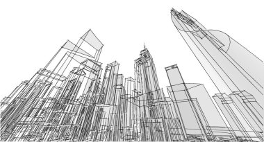 Modern şehir panoraması 3D illüstrasyon