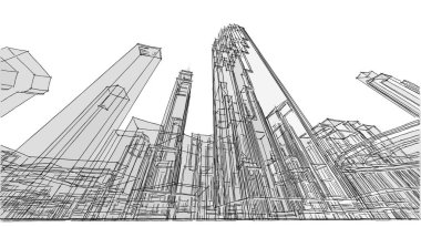 Modern şehir panoraması 3D illüstrasyon