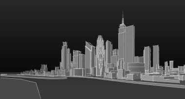 Modern şehir panoraması 3D illüstrasyon